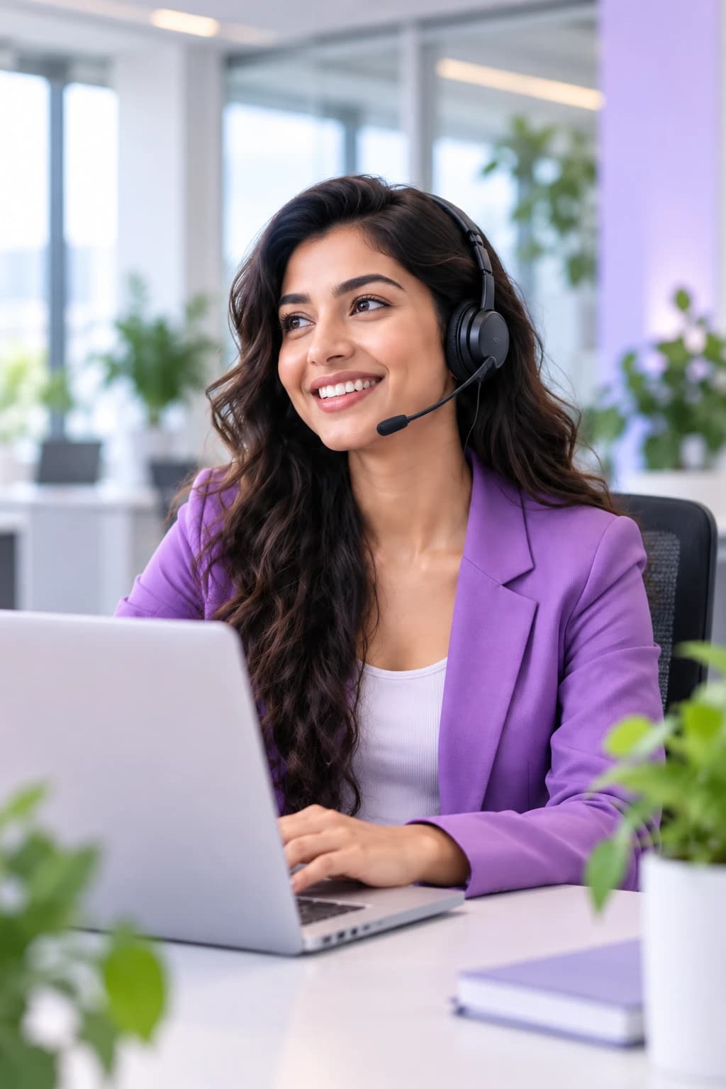 A friendly Shilvanta support specialist wearing a headset